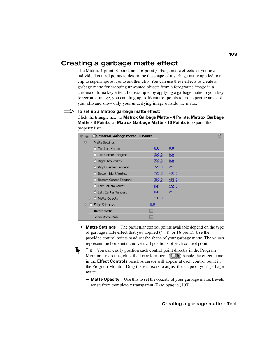 Creating a garbage matte effect | Matrox Electronic Systems Matrox RT.X2 User Manual | Page 111 / 224