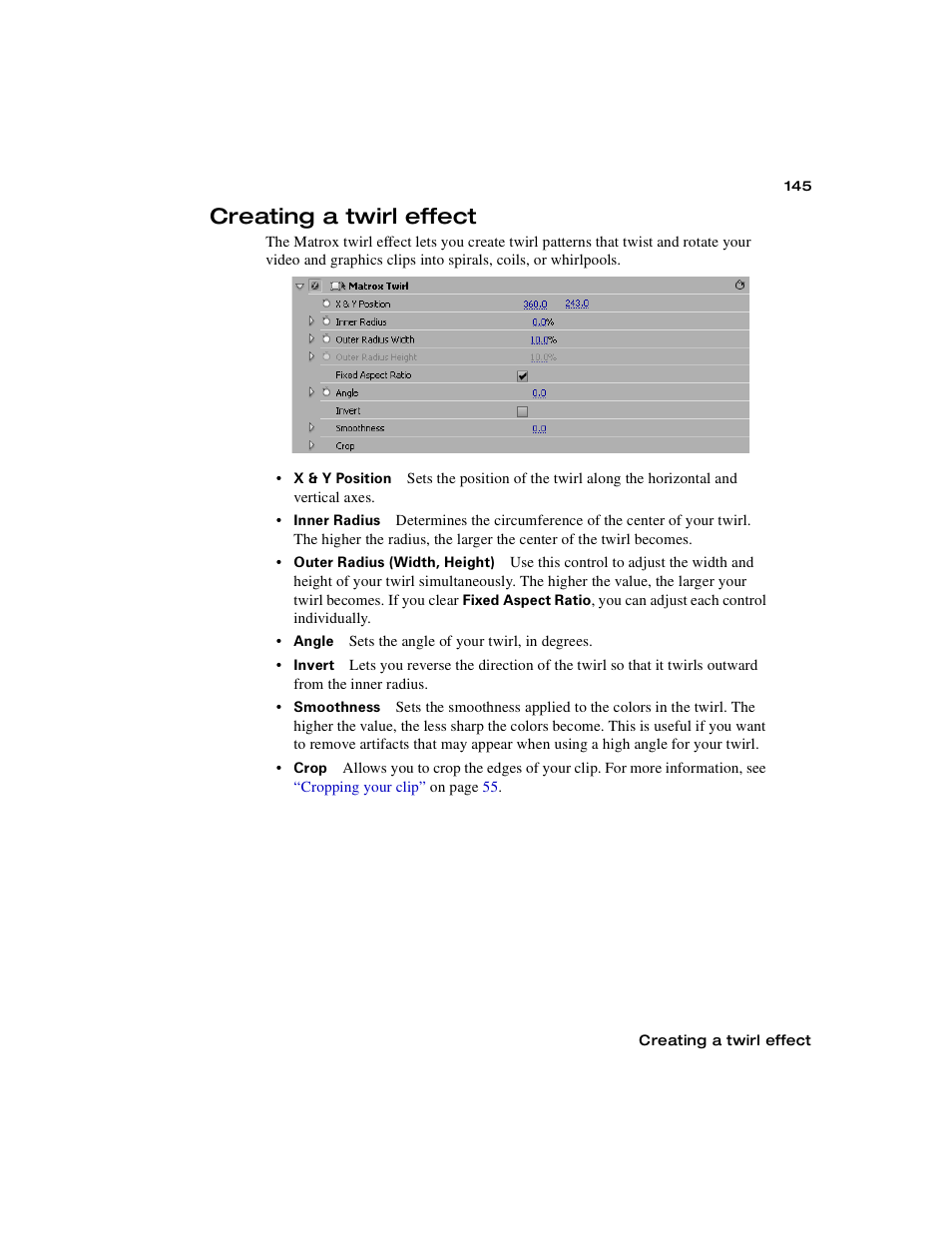 Creating a twirl effect | Matrox Electronic Systems Matrox RT.X2 User Manual | Page 153 / 224