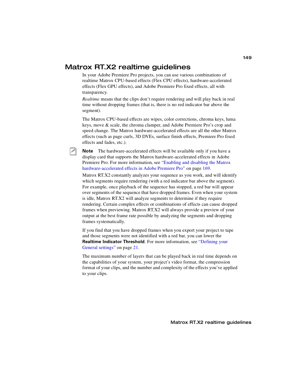 Matrox rt.x2 realtime guidelines, Matrox rt.x2 realtime, Guidelines | Matrox Electronic Systems Matrox RT.X2 User Manual | Page 157 / 224