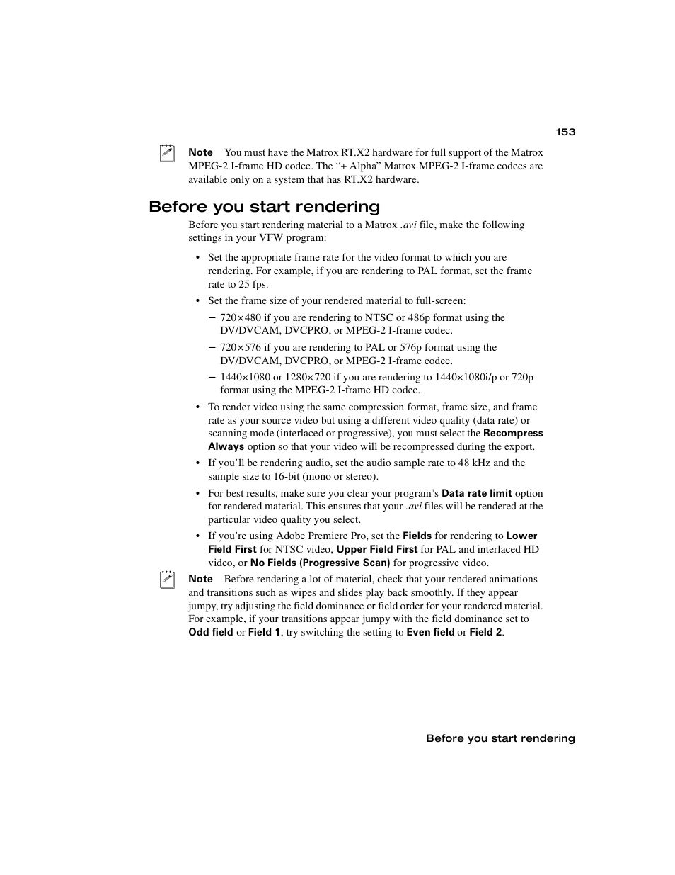 Before you start rendering | Matrox Electronic Systems Matrox RT.X2 User Manual | Page 161 / 224