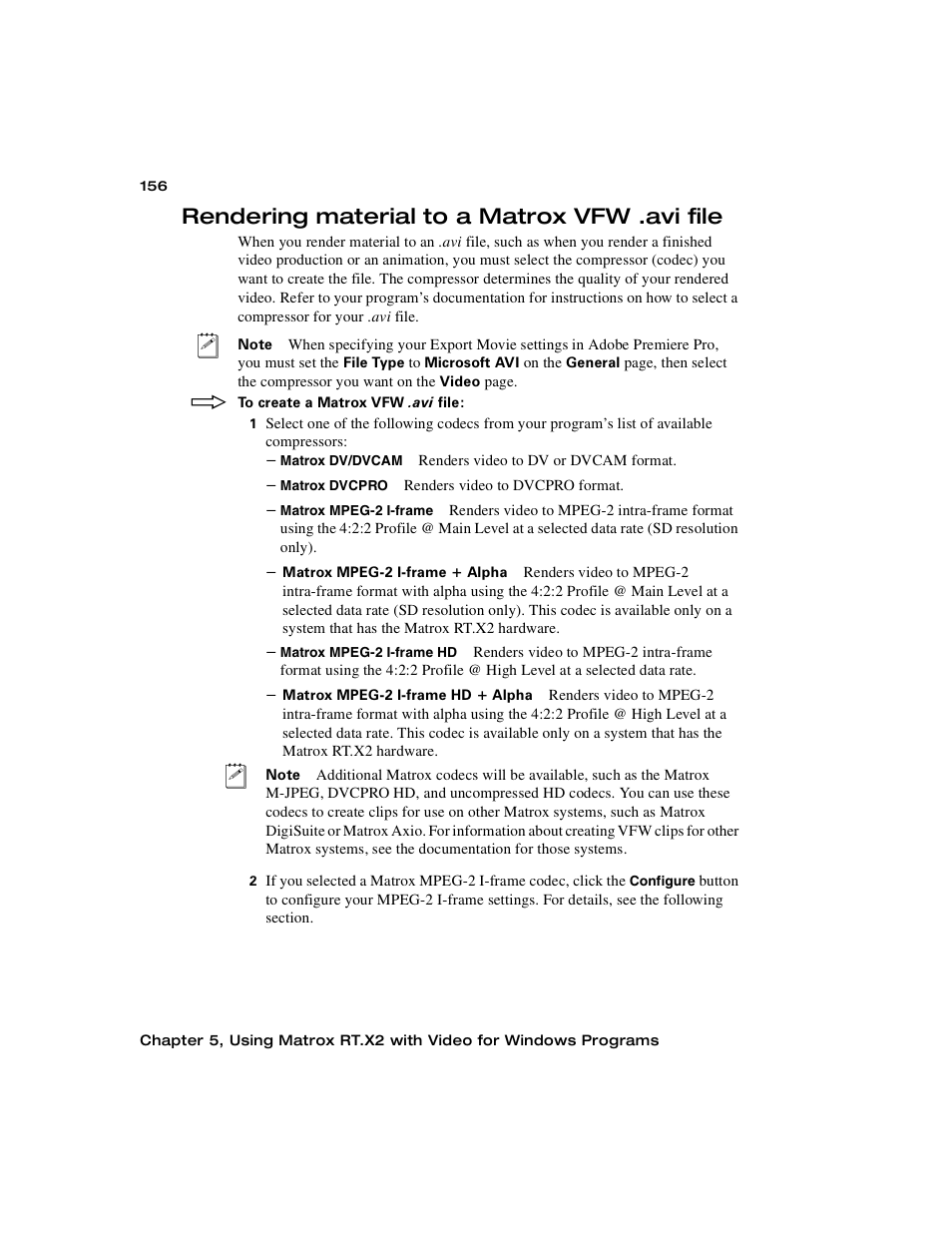Rendering material to a matrox vfw .avi file | Matrox Electronic Systems Matrox RT.X2 User Manual | Page 164 / 224