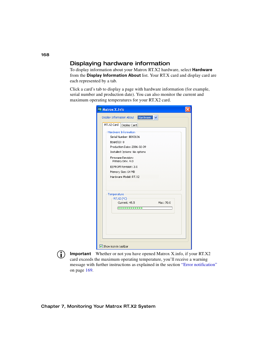 Displaying hardware information | Matrox Electronic Systems Matrox RT.X2 User Manual | Page 176 / 224