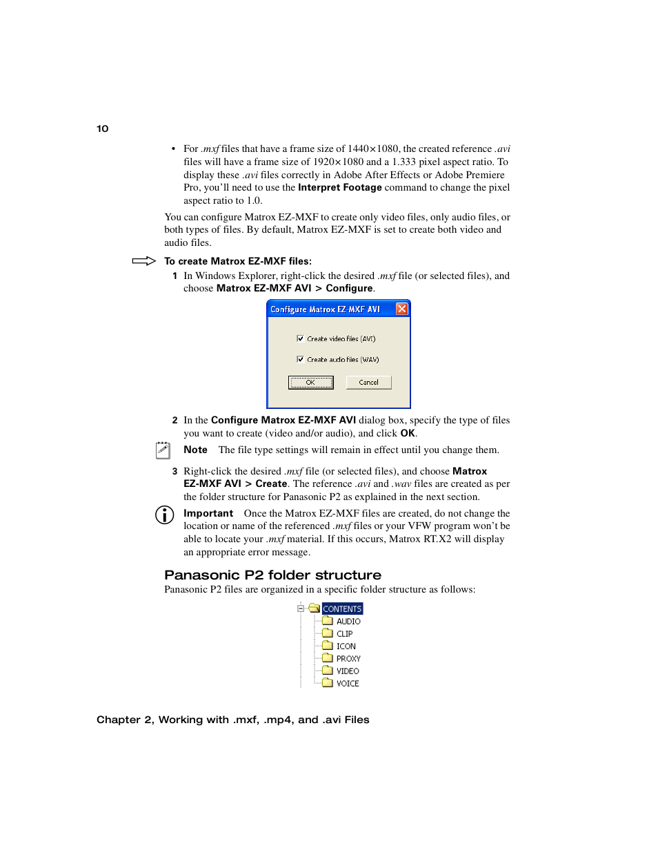 Panasonic p2 folder structure, Panasonic p2 folder, Structure | Matrox Electronic Systems Matrox RT.X2 User Manual | Page 18 / 224