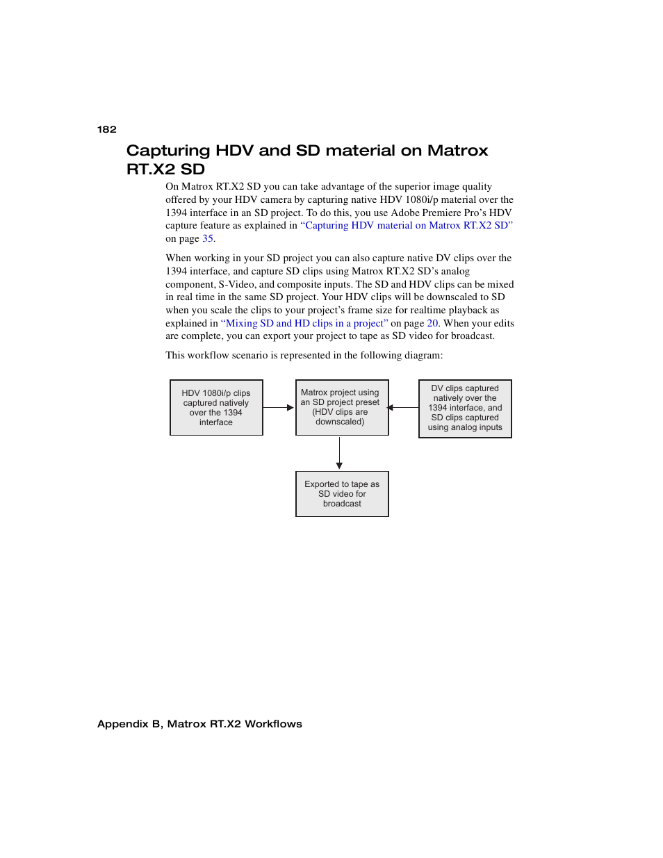 Capturing hdv and sd material on matrox rt.x2 sd | Matrox Electronic Systems Matrox RT.X2 User Manual | Page 190 / 224