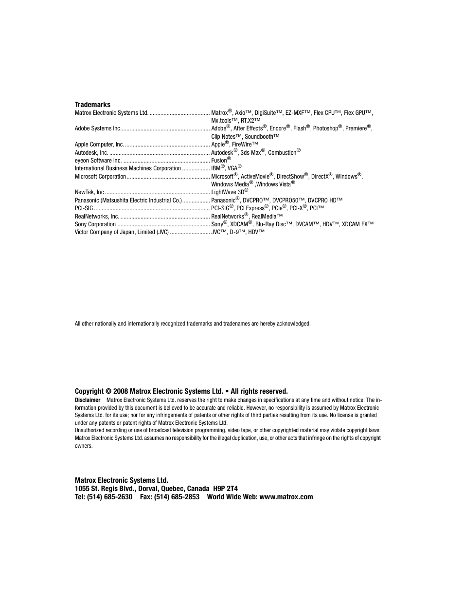 Matrox Electronic Systems Matrox RT.X2 User Manual | Page 2 / 224