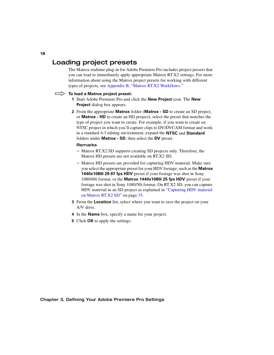 Loading project presets | Matrox Electronic Systems Matrox RT.X2 User Manual | Page 26 / 224