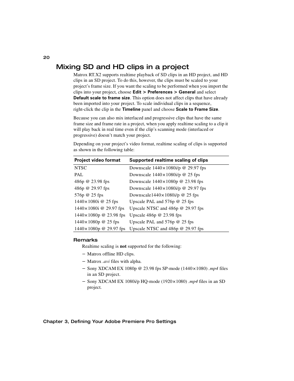 Mixing sd and hd clips in a project, Mixing, Sd and hd clips in a project | Matrox Electronic Systems Matrox RT.X2 User Manual | Page 28 / 224