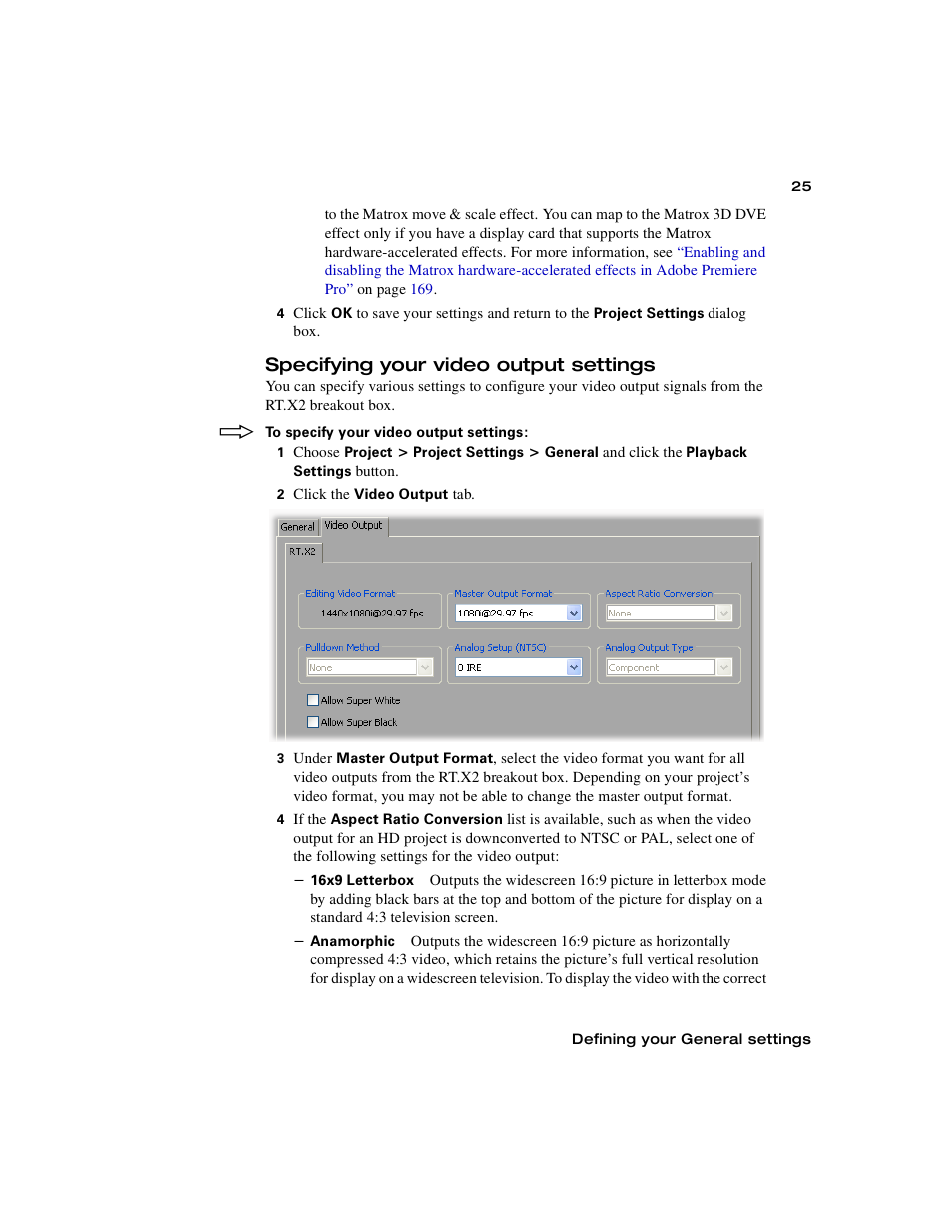 Specifying your video output settings | Matrox Electronic Systems Matrox RT.X2 User Manual | Page 33 / 224