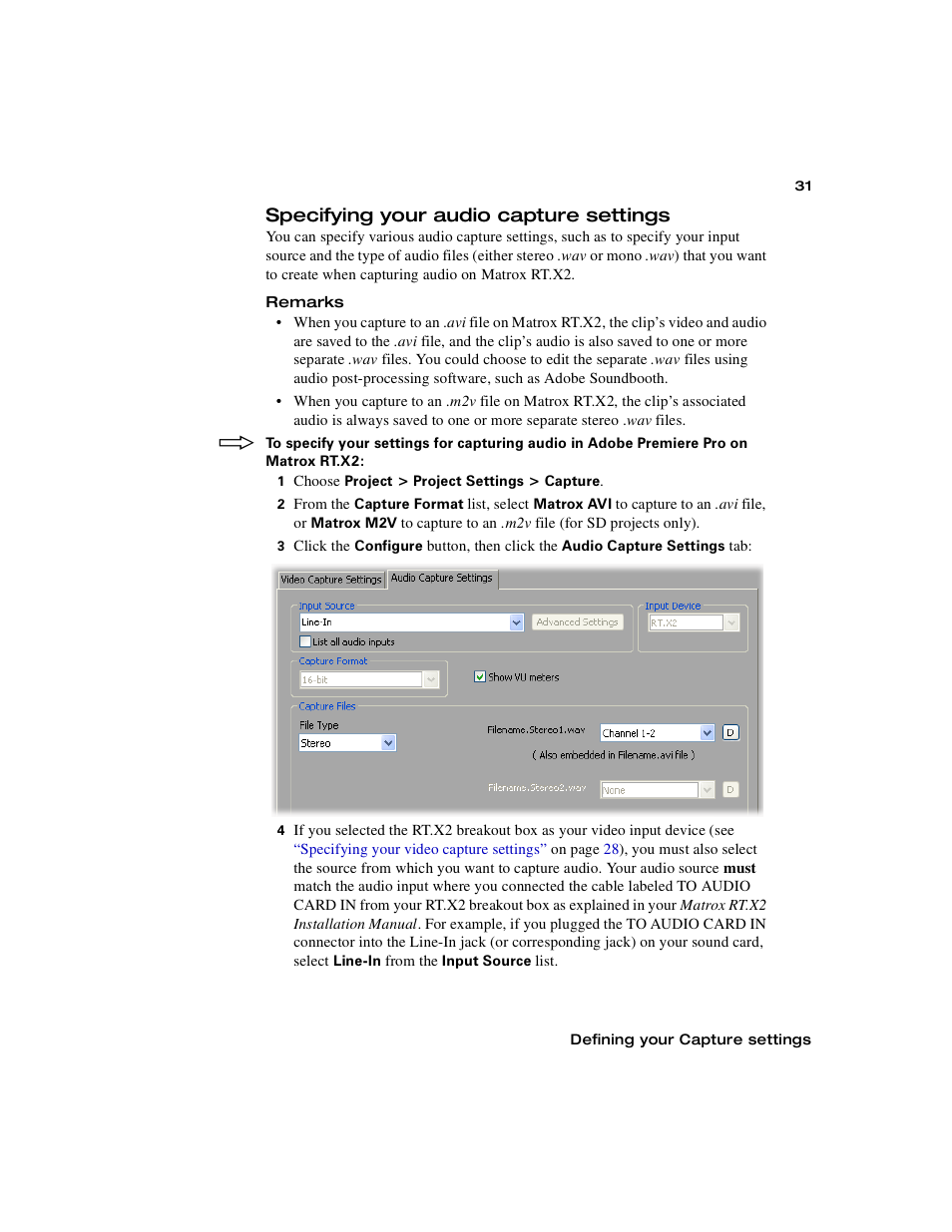 Specifying your audio capture settings | Matrox Electronic Systems Matrox RT.X2 User Manual | Page 39 / 224