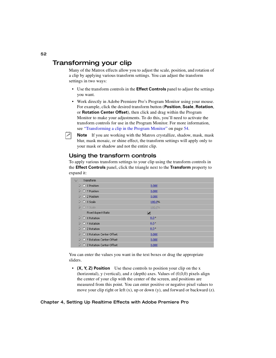 Transforming your clip, Using the transform controls | Matrox Electronic Systems Matrox RT.X2 User Manual | Page 60 / 224