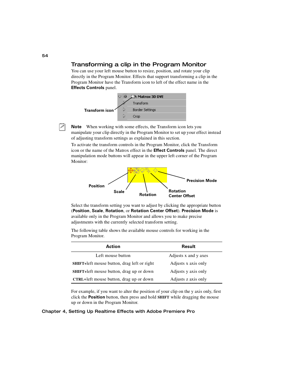 Transforming a clip in the program monitor | Matrox Electronic Systems Matrox RT.X2 User Manual | Page 62 / 224