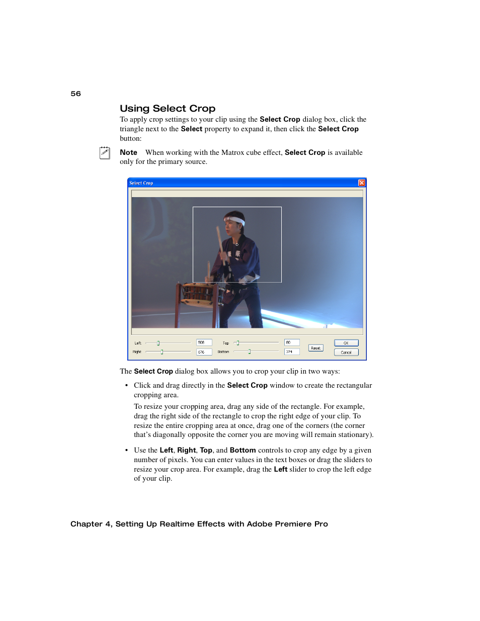 Using select crop | Matrox Electronic Systems Matrox RT.X2 User Manual | Page 64 / 224