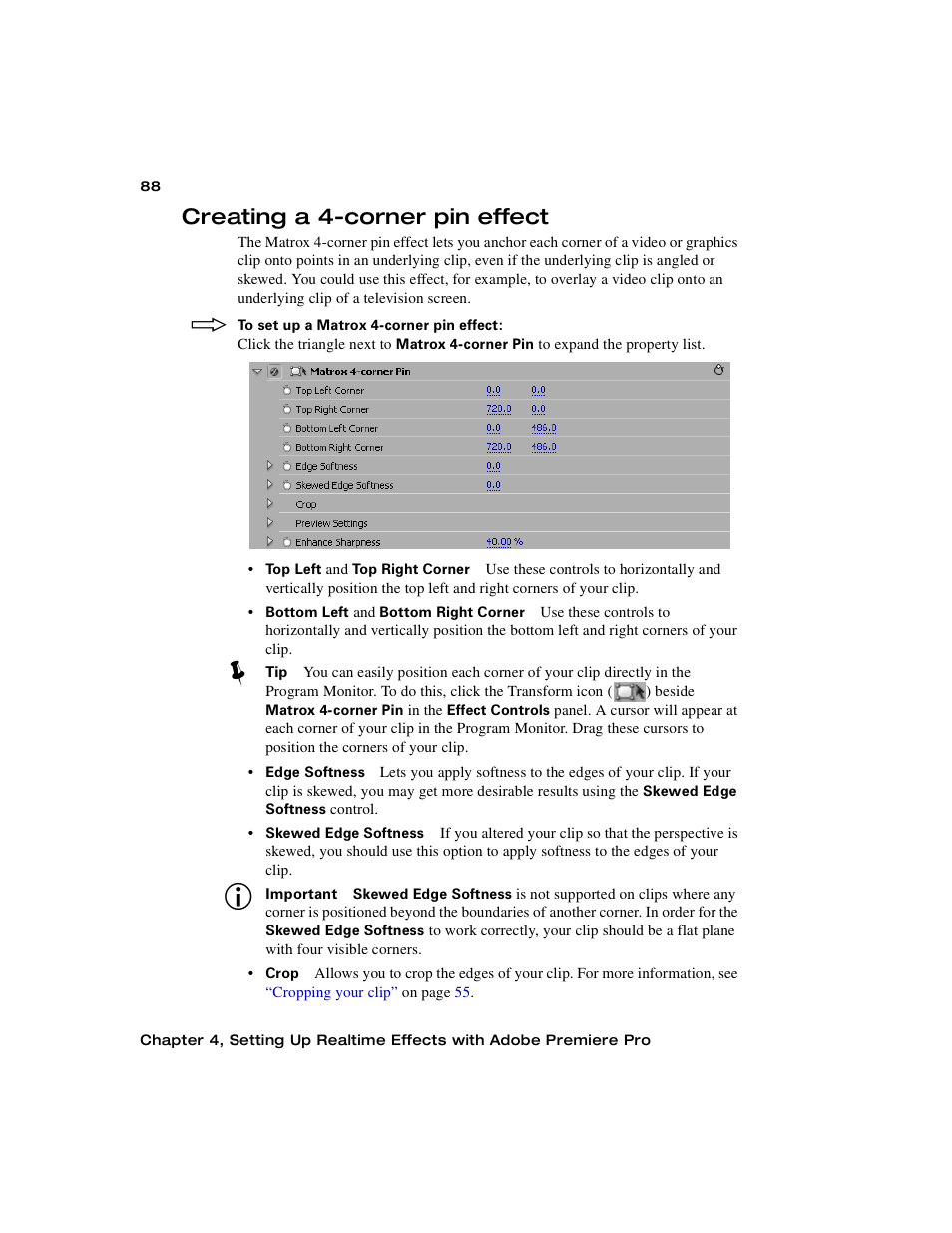 Creating a 4-corner pin effect | Matrox Electronic Systems Matrox RT.X2 User Manual | Page 96 / 224