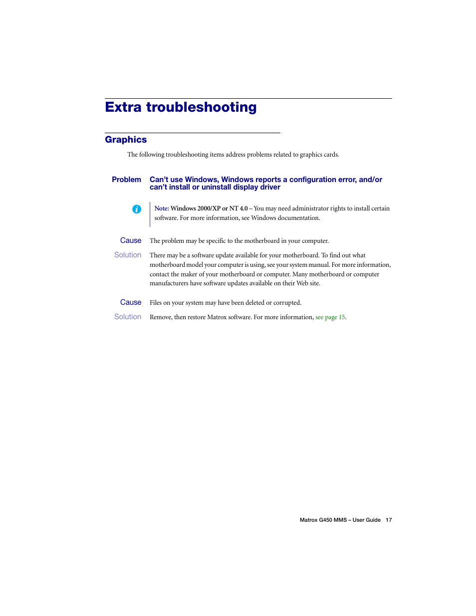 Extra troubleshooting, Graphics | Matrox Electronic Systems G450 MMS User Manual | Page 17 / 53