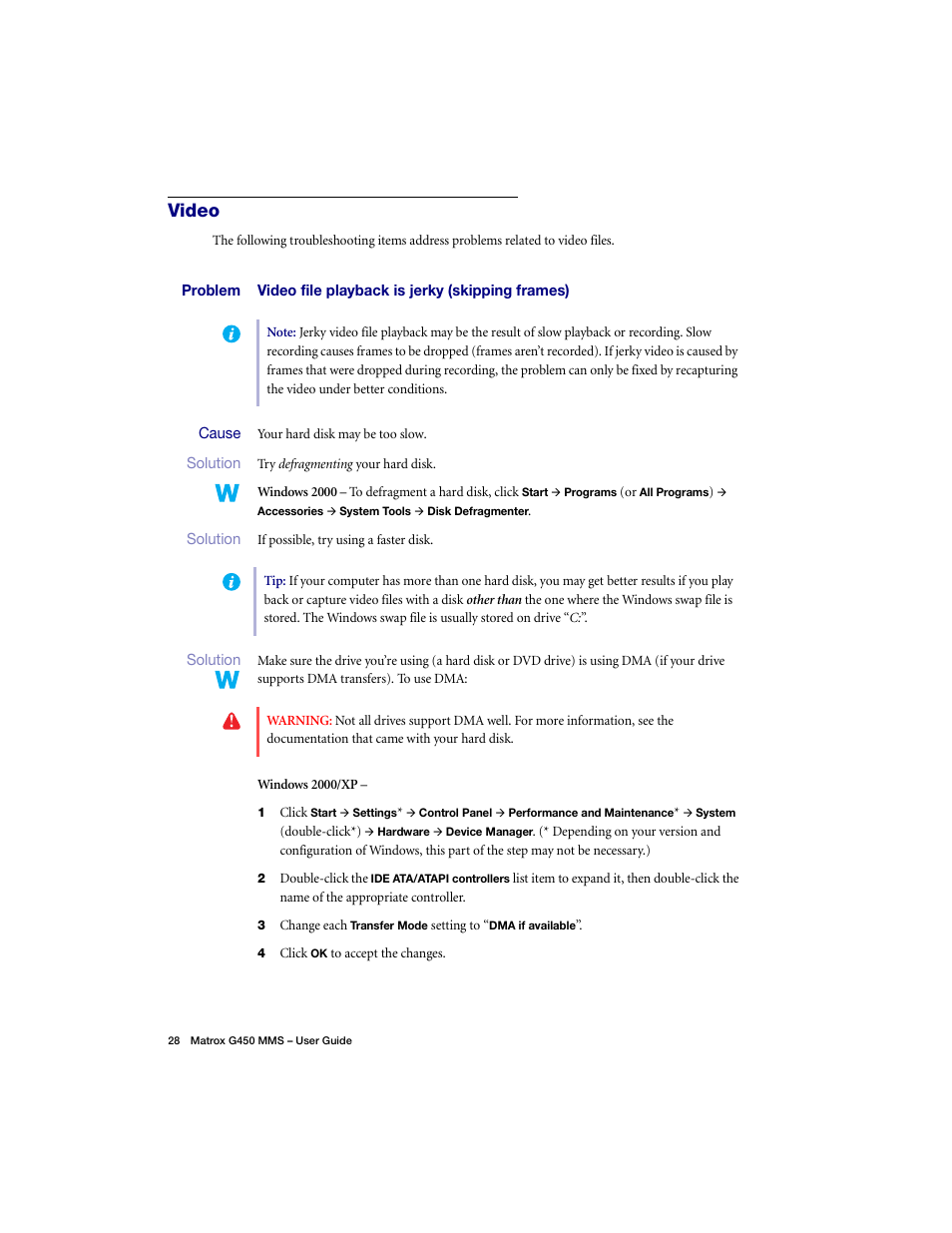Video | Matrox Electronic Systems G450 MMS User Manual | Page 28 / 53