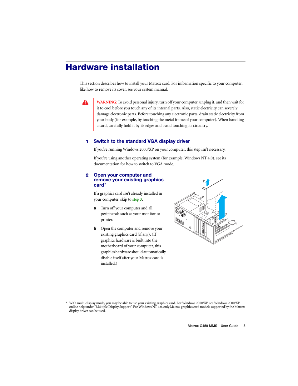 Hardware installation | Matrox Electronic Systems G450 MMS User Manual | Page 3 / 53