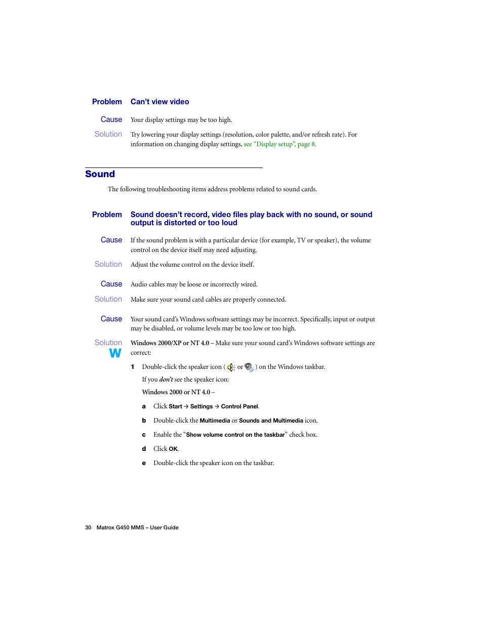 Sound | Matrox Electronic Systems G450 MMS User Manual | Page 30 / 53