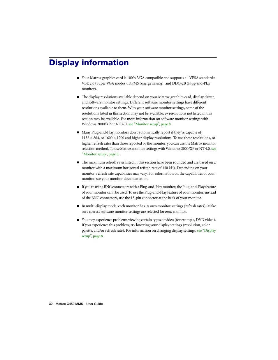 Display information | Matrox Electronic Systems G450 MMS User Manual | Page 32 / 53