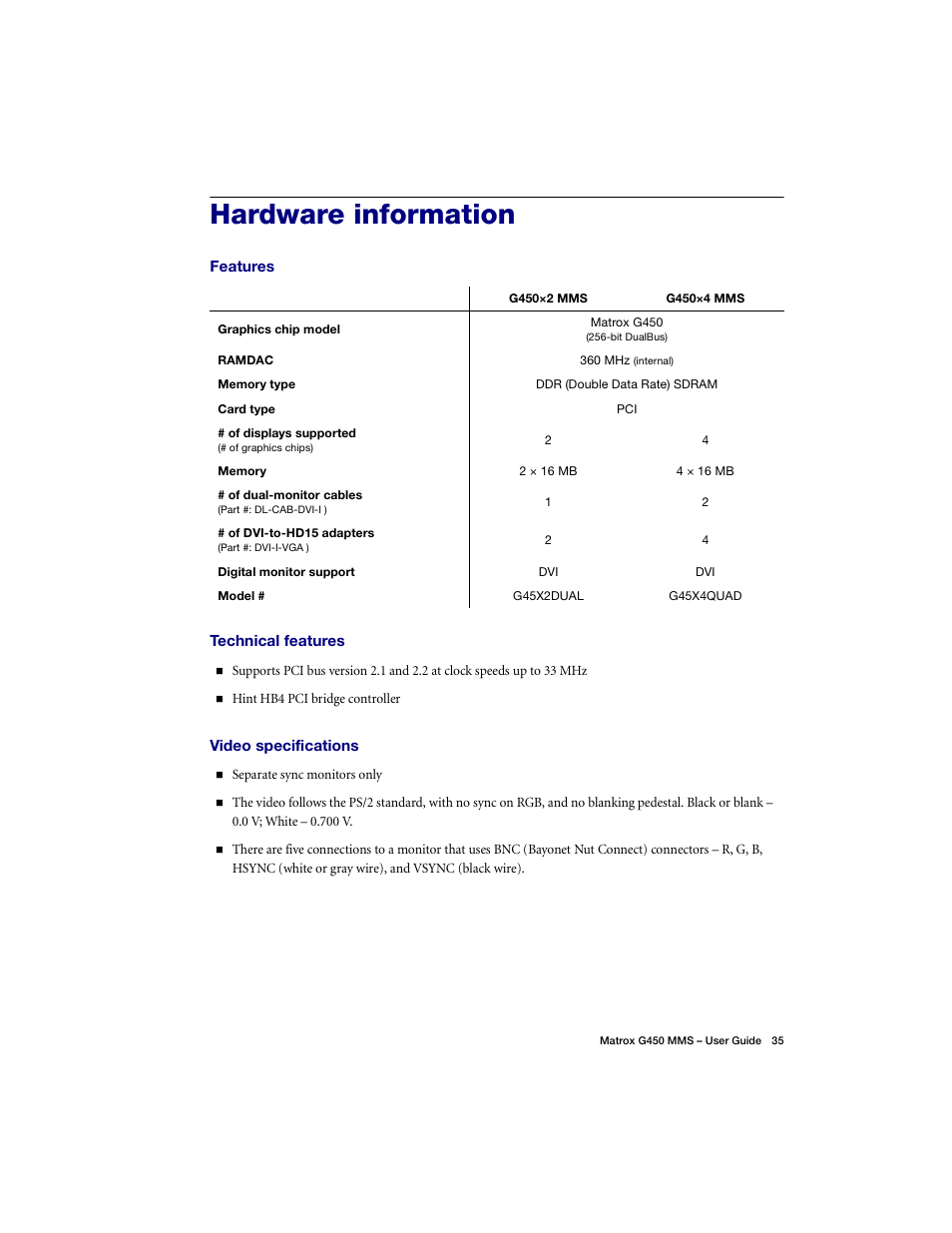 Hardware information | Matrox Electronic Systems G450 MMS User Manual | Page 35 / 53