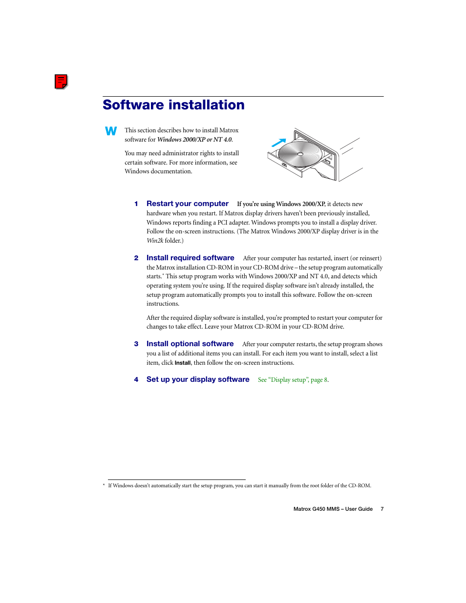 Software installation | Matrox Electronic Systems G450 MMS User Manual | Page 7 / 53