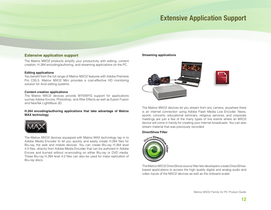 Extensive application support | Matrox Electronic Systems MXO2 User Manual | Page 12 / 28