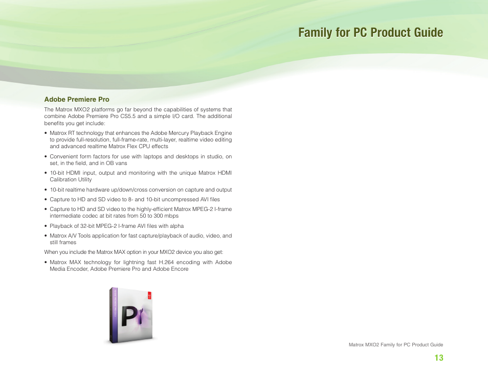 Family for pc product guide | Matrox Electronic Systems MXO2 User Manual | Page 13 / 28