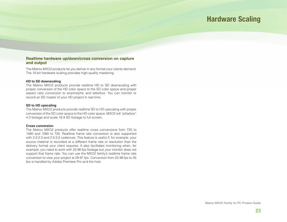 Hardware scaling | Matrox Electronic Systems MXO2 User Manual | Page 23 / 28