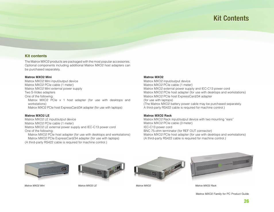 Kit contents | Matrox Electronic Systems MXO2 User Manual | Page 26 / 28