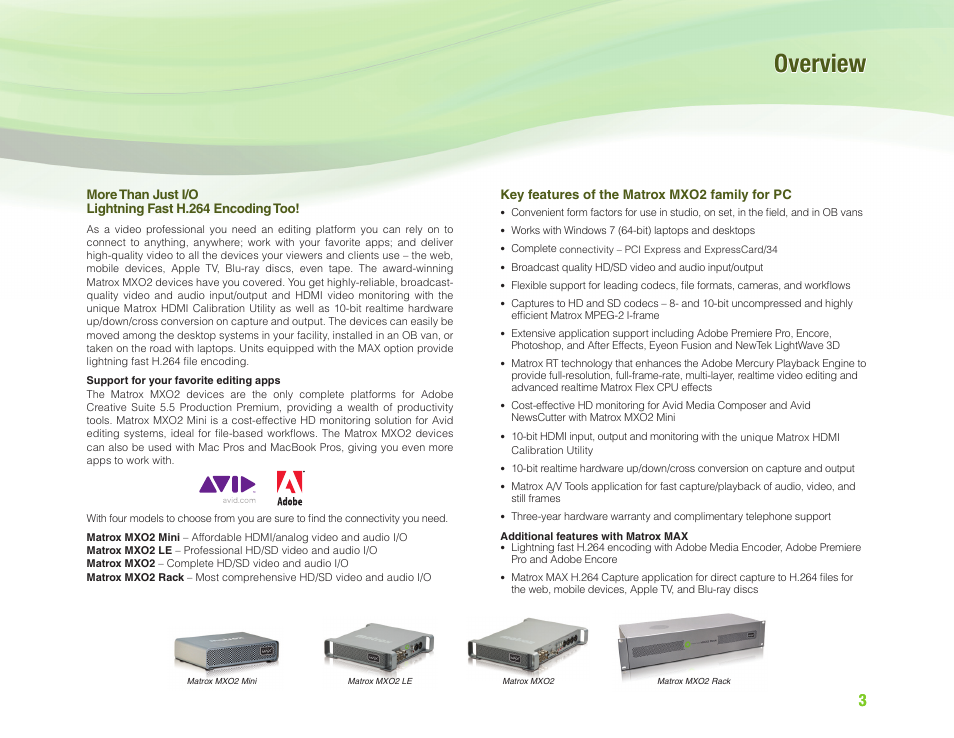 Overview | Matrox Electronic Systems MXO2 User Manual | Page 3 / 28