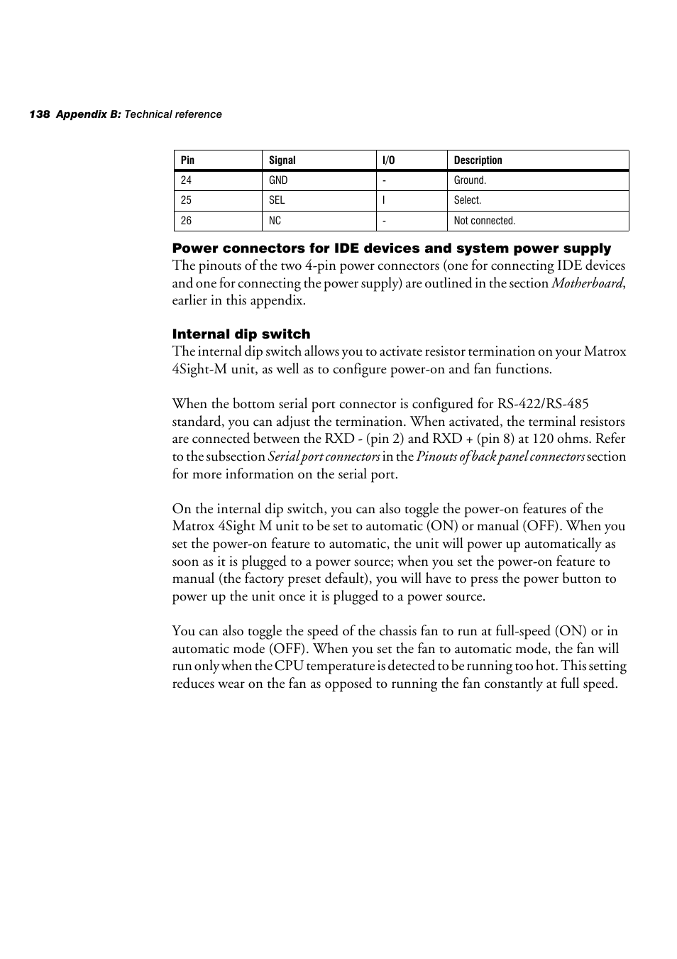 Internal dip switch | Matrox Electronic Systems 4SIGHT-M User Manual | Page 138 / 162