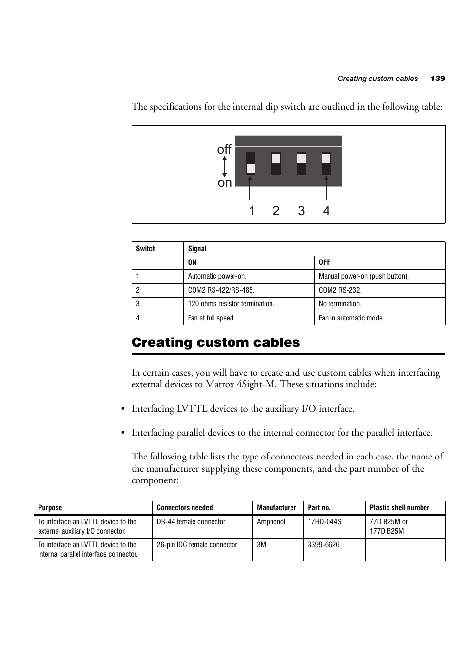 Creating custom cables, 12 3 4 on off | Matrox Electronic Systems 4SIGHT-M User Manual | Page 139 / 162