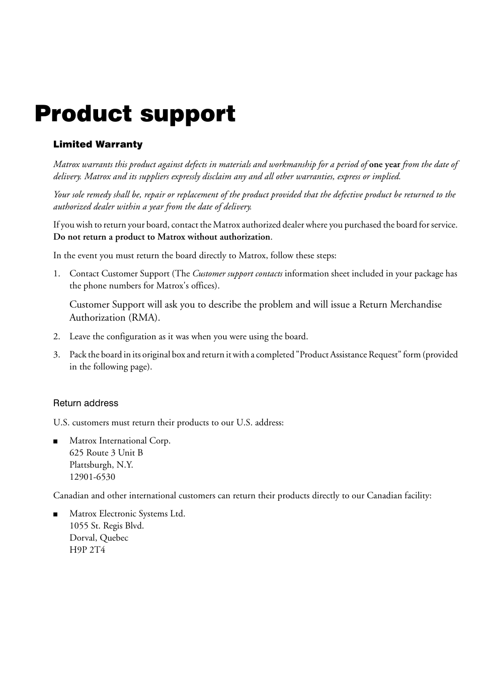 Product support | Matrox Electronic Systems 4SIGHT-M User Manual | Page 159 / 162