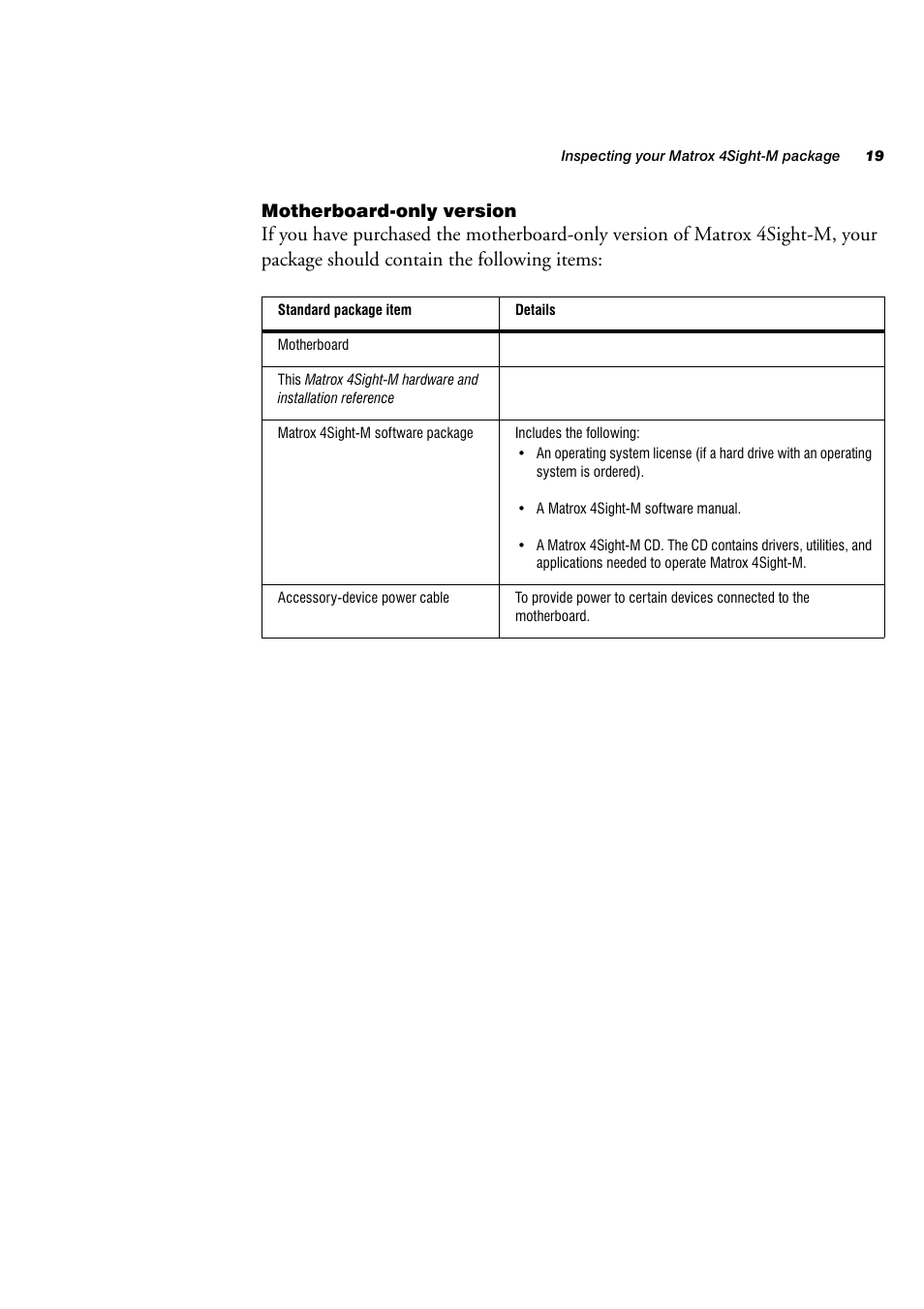 Motherboard-only version | Matrox Electronic Systems 4SIGHT-M User Manual | Page 19 / 162