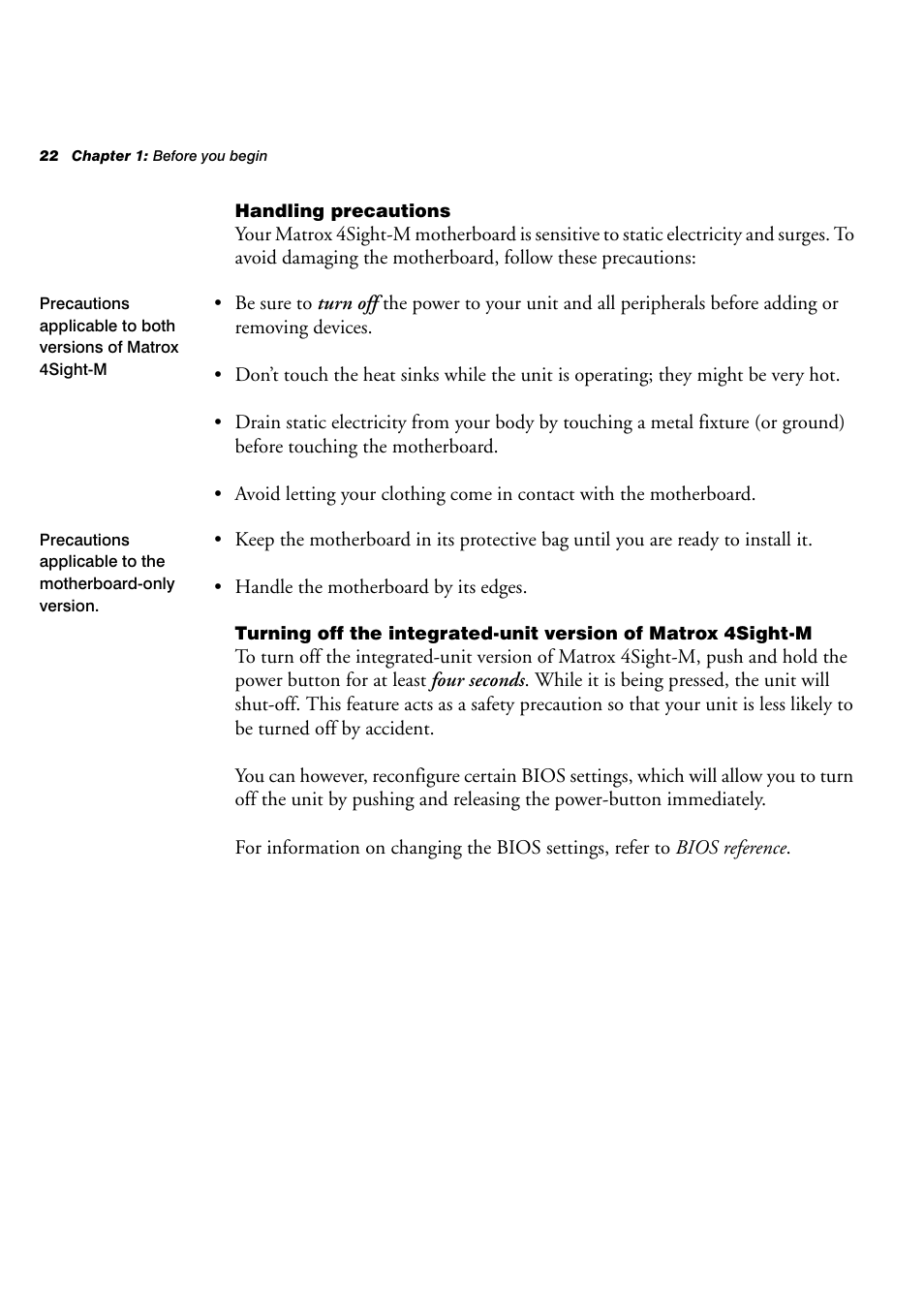 Handling precautions | Matrox Electronic Systems 4SIGHT-M User Manual | Page 22 / 162
