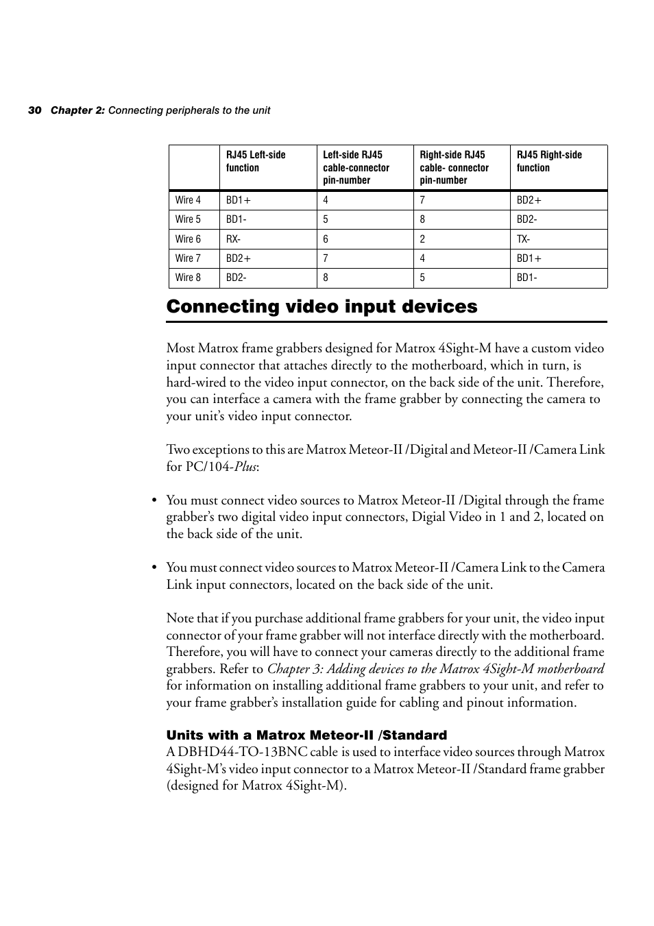 Connecting video input devices, Units with a matrox meteor-ii /standard | Matrox Electronic Systems 4SIGHT-M User Manual | Page 30 / 162
