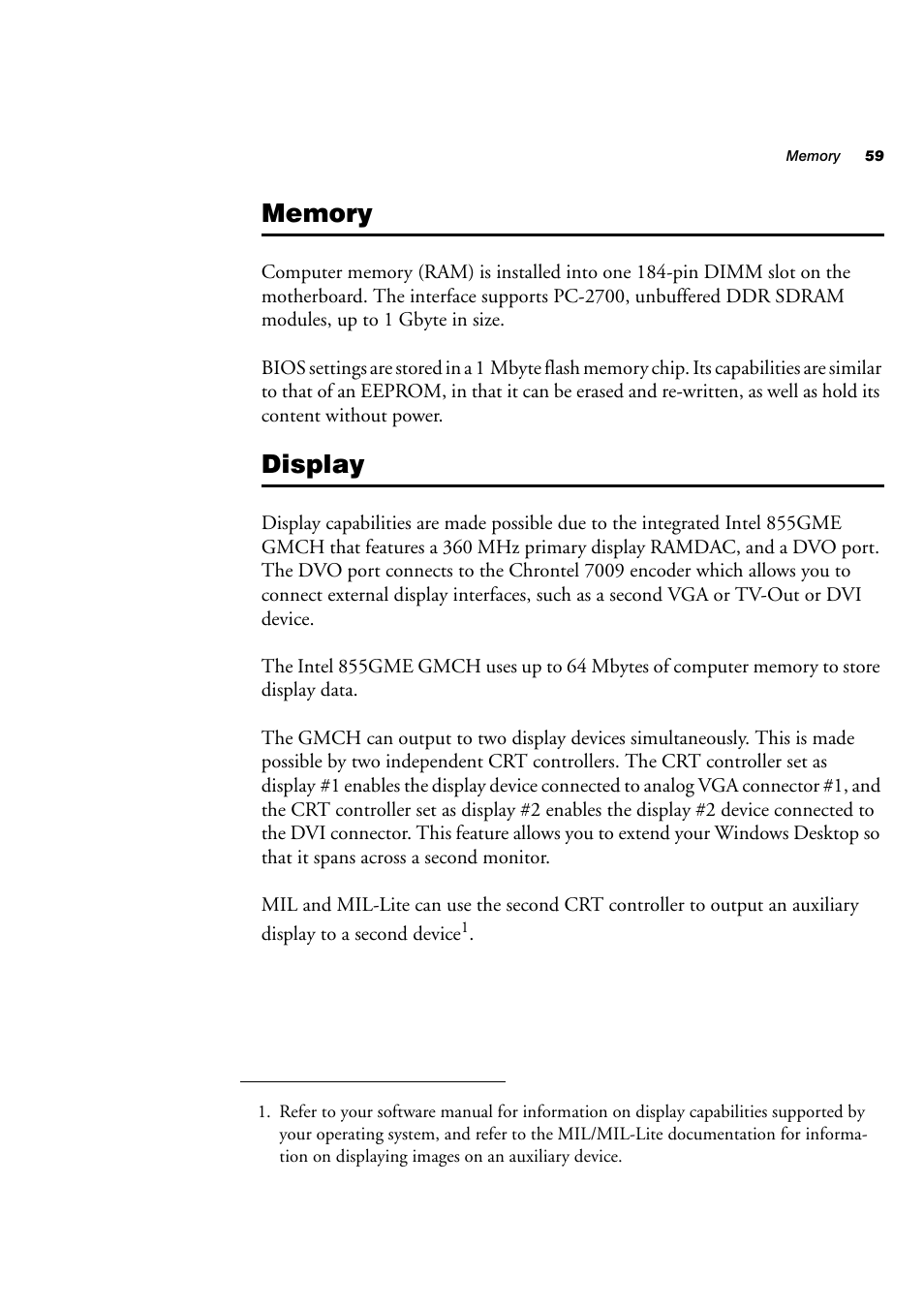 Memory, Display | Matrox Electronic Systems 4SIGHT-M User Manual | Page 59 / 162