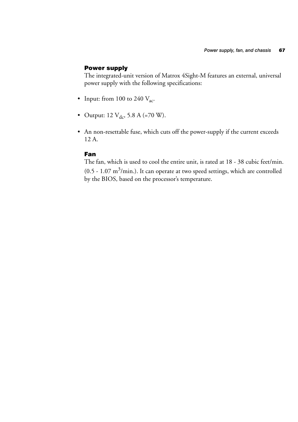 Power supply | Matrox Electronic Systems 4SIGHT-M User Manual | Page 67 / 162