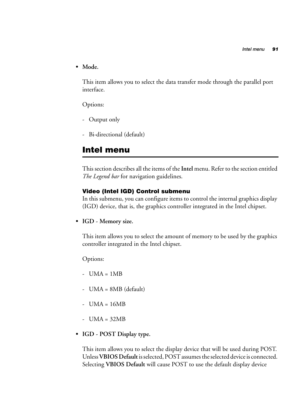 Intel menu, Video (intel igd) control submenu | Matrox Electronic Systems 4SIGHT-M User Manual | Page 91 / 162