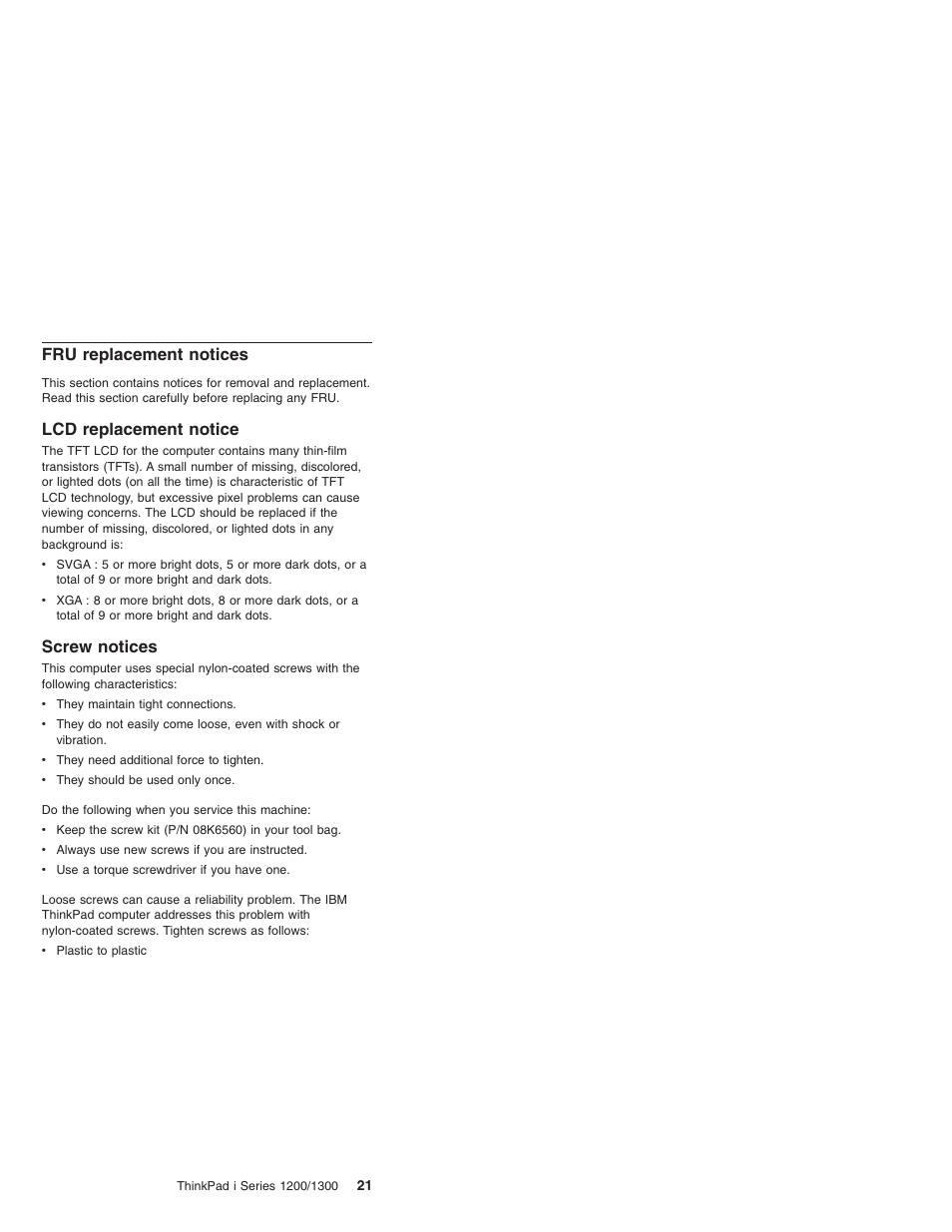 Fru replacement notices, Lcd replacement notice, Screw notices | Madge Networks 1200 User Manual | Page 31 / 233