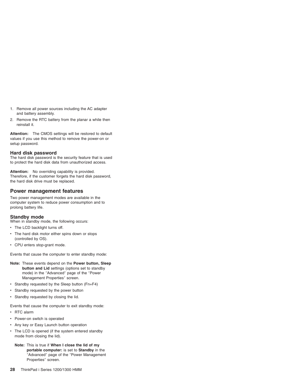 Hard disk password, Power management features, Standby mode | Madge Networks 1200 User Manual | Page 38 / 233