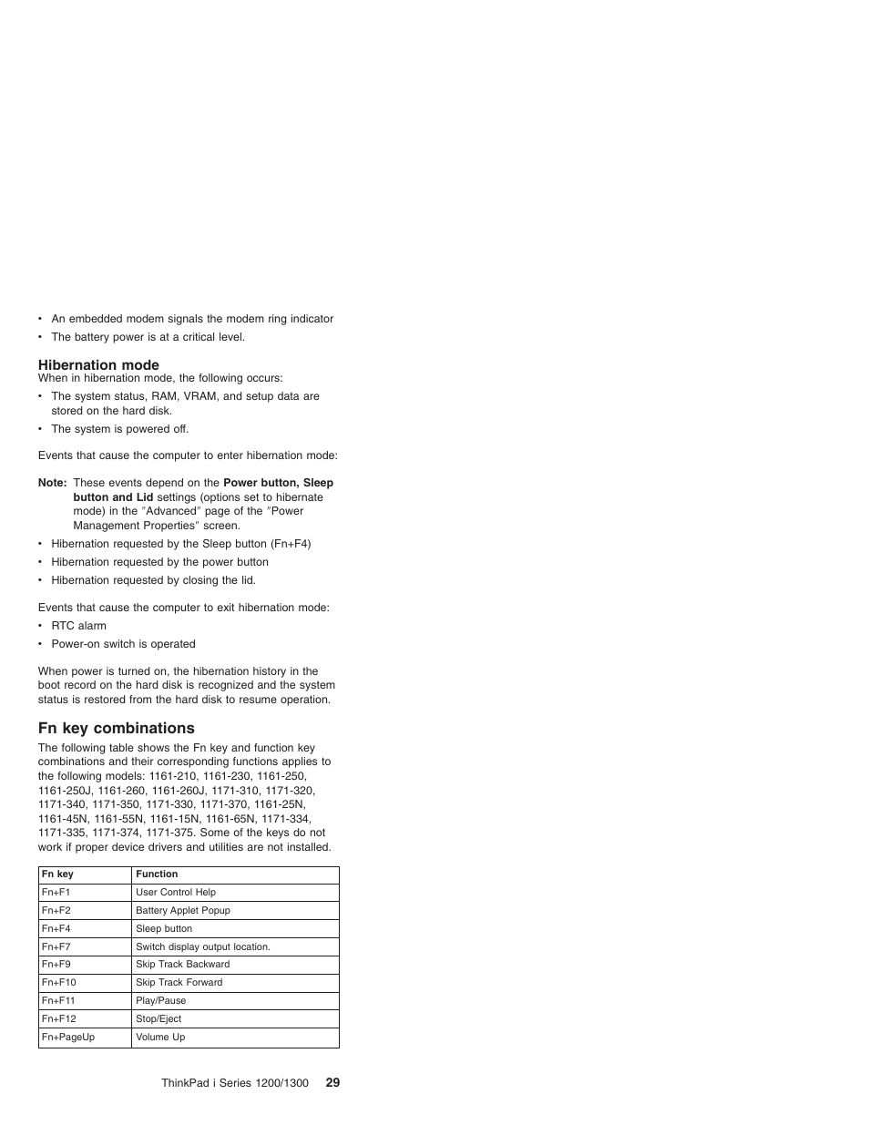 Hibernation mode, Fn key combinations | Madge Networks 1200 User Manual | Page 39 / 233