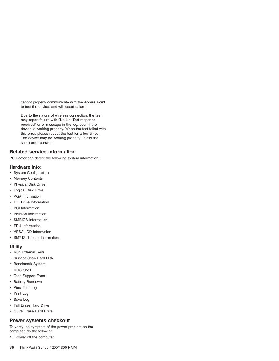 Related service information, Hardware info, Utility | Power systems checkout | Madge Networks 1200 User Manual | Page 46 / 233