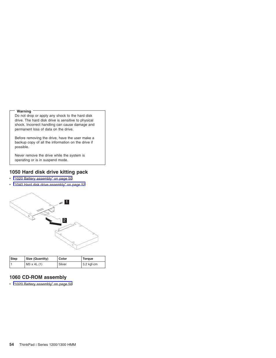 1050 hard disk drive kitting pack, 1060 cd-rom assembly | Madge Networks 1200 User Manual | Page 64 / 233