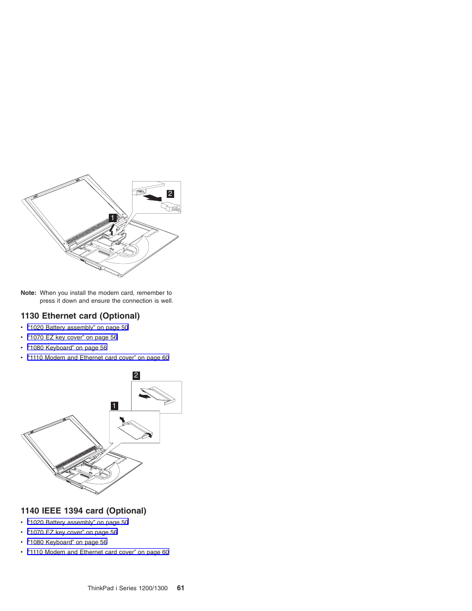1130 ethernet card (optional), 1140 ieee 1394 card (optional) | Madge Networks 1200 User Manual | Page 71 / 233