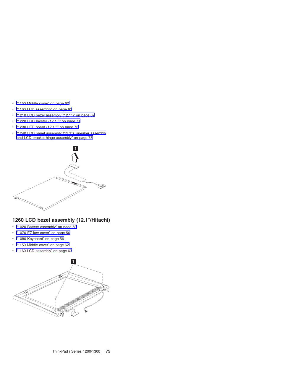 1260 lcd bezel assembly (12.1"/hitachi), 1260 lcd bezel assembly (12.1, Hitachi) | Madge Networks 1200 User Manual | Page 85 / 233