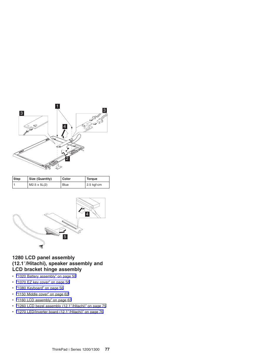 1280 lcd panel assembly (12.1, Hitachi), speaker, Assembly and lcd bracket hinge assembly | Madge Networks 1200 User Manual | Page 87 / 233