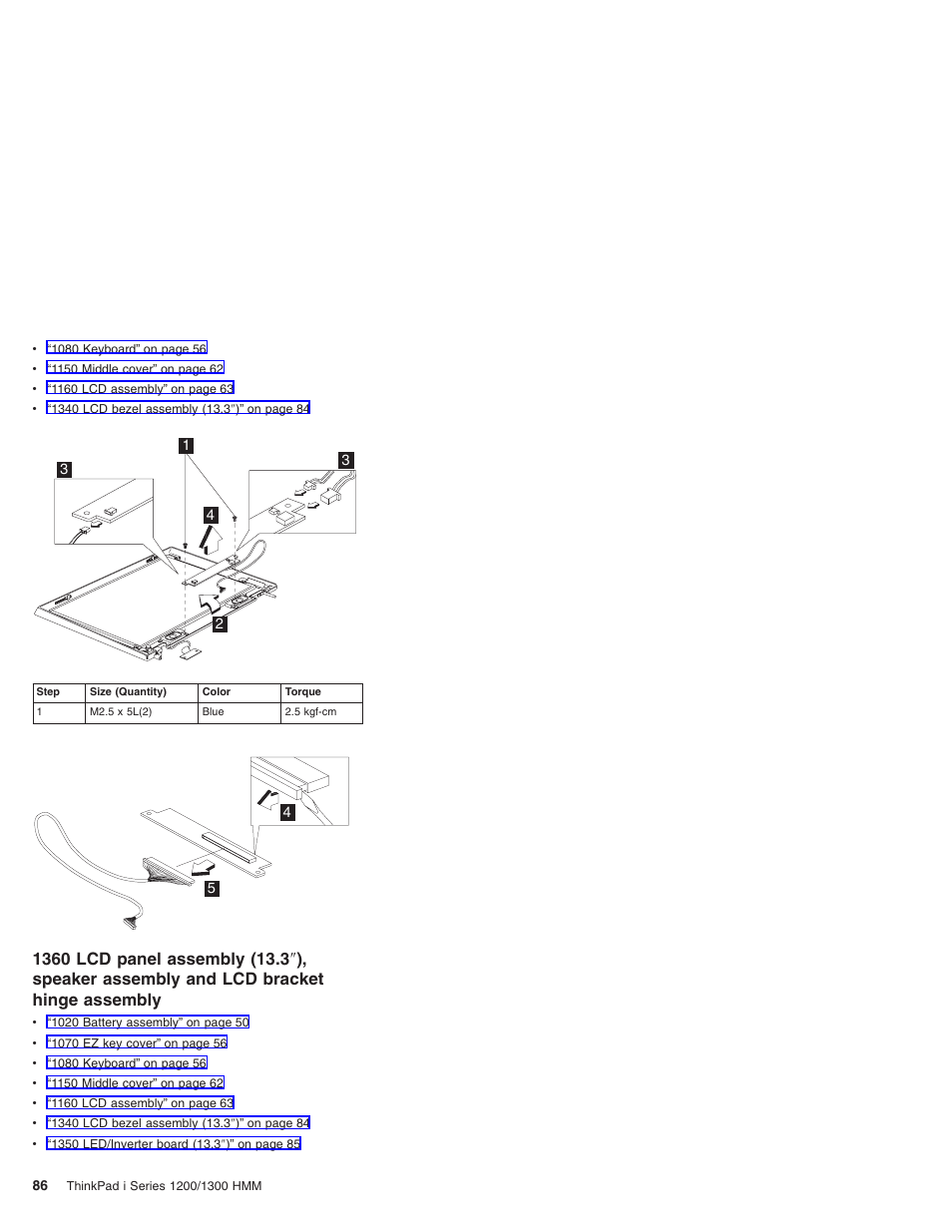 1360 lcd panel assembly (13.3, Speaker, Assembly and lcd bracket hinge assembly | Madge Networks 1200 User Manual | Page 96 / 233