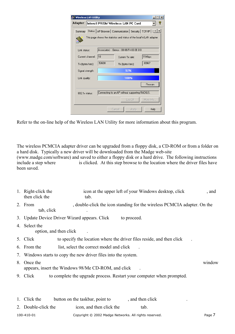 Driver upgrade, Windows 98/me, Windows nt 4.0 | 5 driver, Upgrade, 1 windows, 98/me, 5 driver upgrade, 1 windows 98/me, 2 windows nt 4.0 | Madge Networks 802.11b (95-31) User Manual | Page 11 / 12
