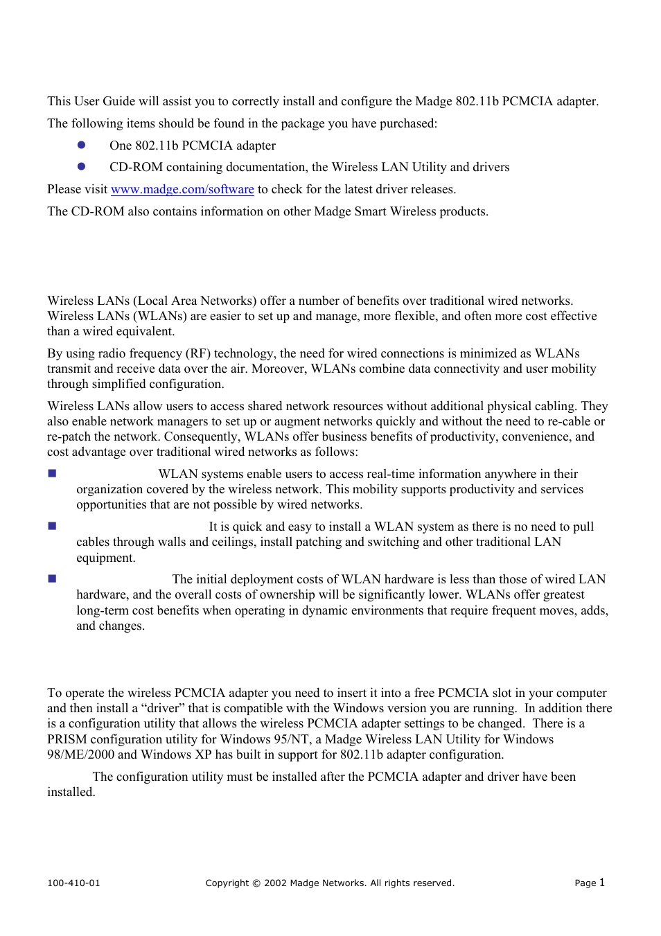 Introduction, Wireless lan basics, Installation and removal on windows platforms | 1 introduction, 2wireless lan basics, 3installation and removal on windows platforms | Madge Networks 802.11b (95-31) User Manual | Page 5 / 12