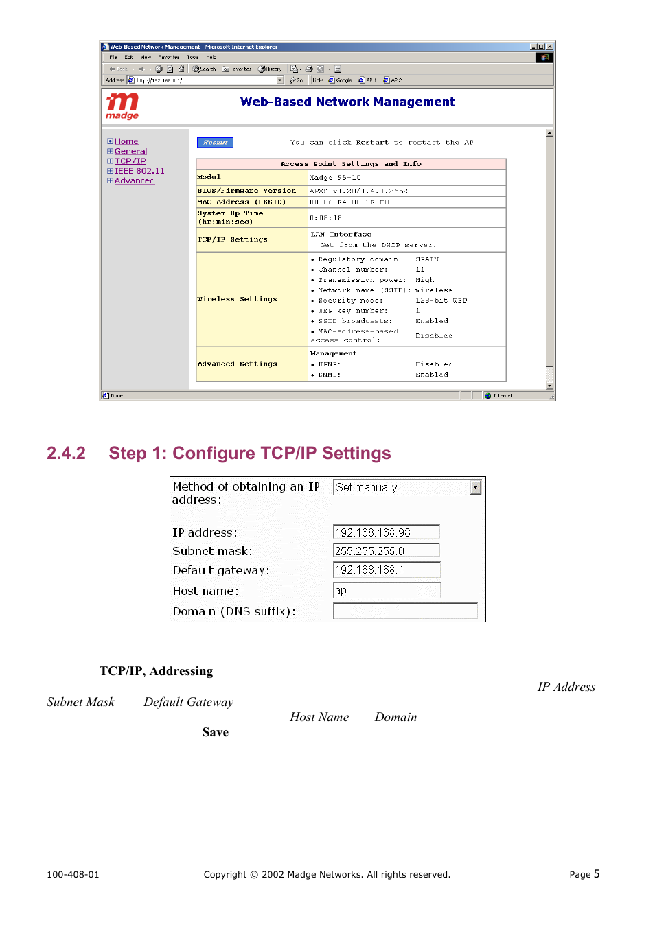 Step 1: configure tcp/ip settings, 2 step 1: configure tcp/ip settings | Madge Networks 802.11b User Manual | Page 9 / 27